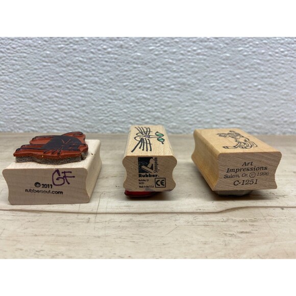 Set Of 3 Mixed Brands Cats Wood Mounted Rubber Stamps - Picture 3 of 5